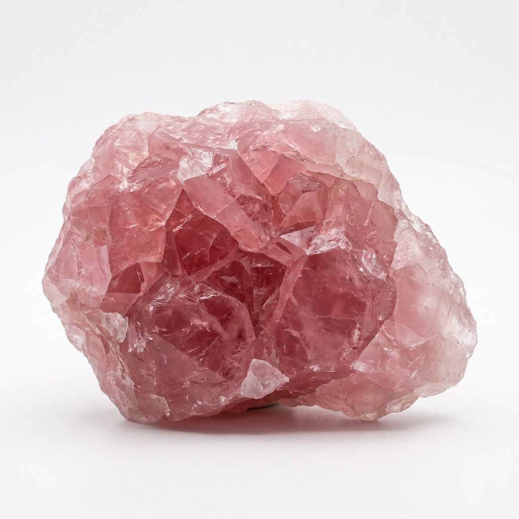 โรสควอตซ์ก้อนดิบ คลัสเตอร์สีชมพูอ่อนโปร่งแสง — Amethez Crystal Atlas